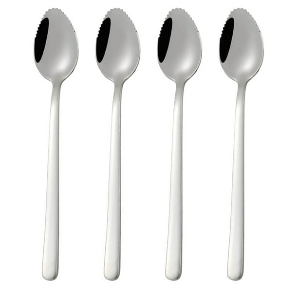 4PCS Grapefruit Spoons Stainless Steel Serrated Fruit Spoons Dessert Spoon 